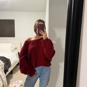 Off the Shoulder Red Sweater